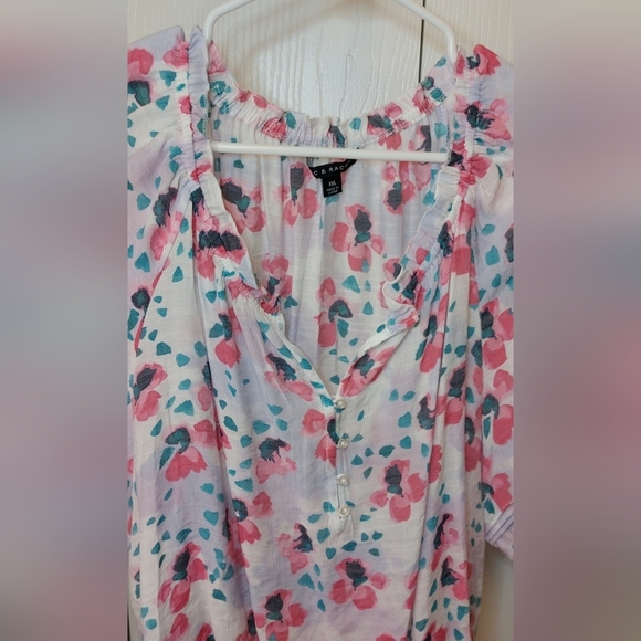 Zac & Rachel Sheer Floral Short Flutter Sleeves Size 2L Office Flowy Boho Pretty - Picture 4 of 10